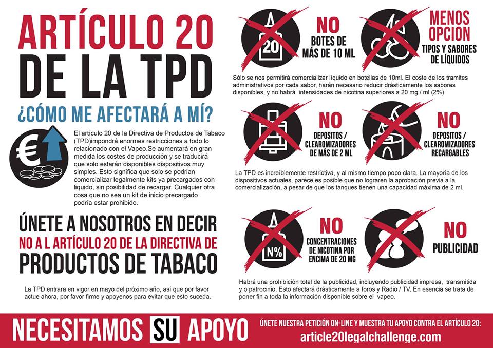Articulo 20 tpd cigarrillos electronicos vapeo regulacion normativa español