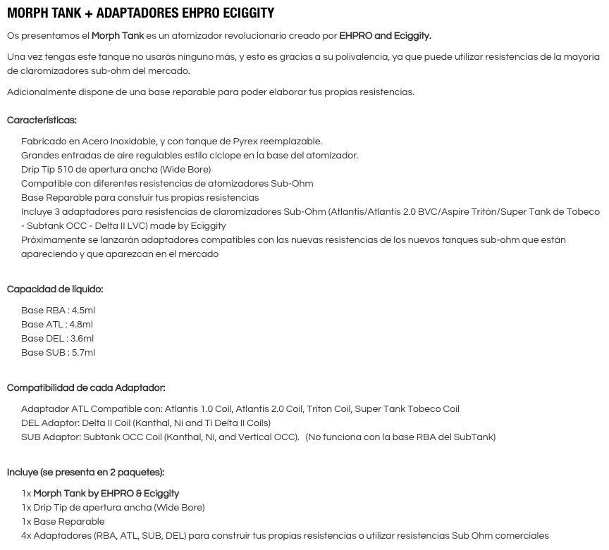 Morph tank masquevapor caracteristicas